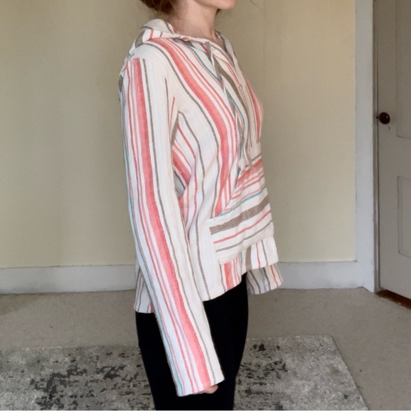 Roxy Multicolored Drawstring Long Sleeve Polo Sweatshirt With Pockets And Hood - Picture 4 of 16